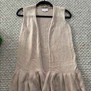 Loft Beige Sleeveless Knit Ruffle Cardigan